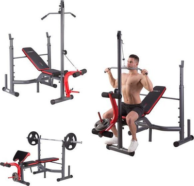 Stol për shtangë HMS LS7206, me rregullime nga të gjitha anët, me preacher curl dhe leg press, gri
