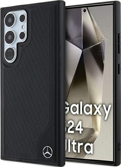 Mbrojtëse telefoni Mercedes Benz me vija të futura dhe yllin e logos, për Galaxy S24 Ultra, e zezë
