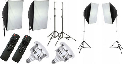Set ndriçimi studio XREC LED803, 2x softbox 50x70 cm, 1600W LED, i zi