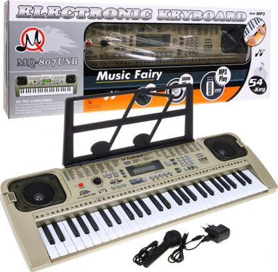 Piano elektronike për kalamoj MQ-807USB, 54 taste, hyrje USB, ngjyrë e artë