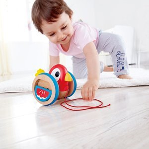 Lodër druri që tërhiqet Hape Pull Along Bird E0360A, me rrota gome, shumëngjyrëshe