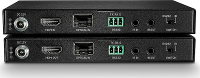 Adapter HDMI me fibër optike Lindy Fibre Optic HDMI 18G IR Extender, 4K, 300m, i zi