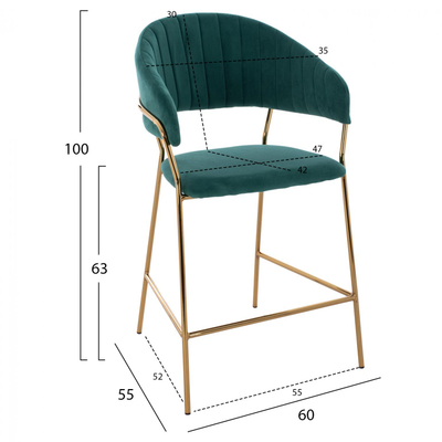 Stol velvet + metal 60×55×100 cm (HM8734.03), gjelbër