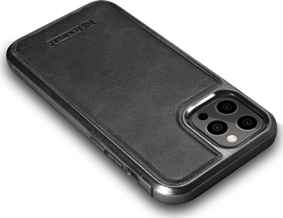 Këllëf telefoni iCarer Leather Oil Wax, për iPhone 12 Pro Max, lëkurë natyrale, i zi