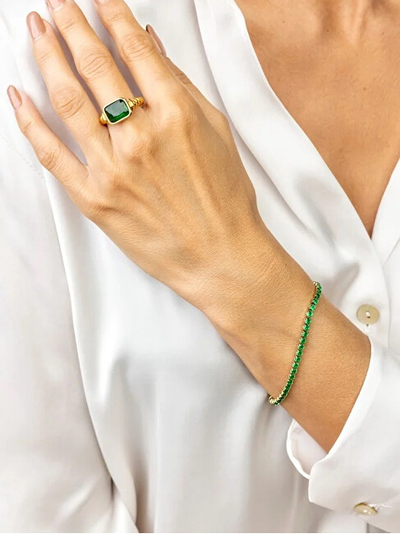 Byzylyk për femra Marc Malone Tessa Green Bracelet MCB23055G, 16 cm, i artë/gjelbër