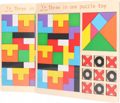 Lojë druri puzzle Pao Pao Z10035, 3 në 1, për kalamaj, shumëngjyrëshe