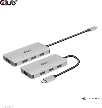 Hub USB Club3D CSV-1547, USB-C në 4x USB-A, 10Gbps, argjendtë