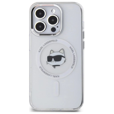 Kapak telefoni Karl Lagerfeld KLHMP14LHLSCHH, për iPhone 14 Pro 6.1", MagSafe, i bardhë transparent