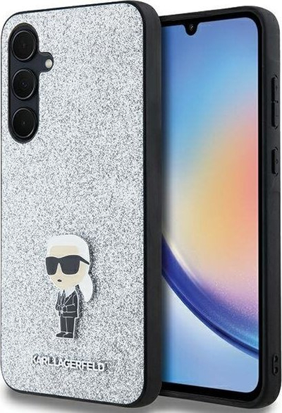 Kapak mbrojtës Karl Lagerfeld KLHCSA35GCNPSG për Samsung Galaxy A35 A356, hardcase me glitter, argjend