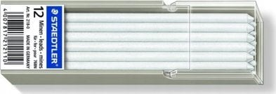 Minë zëvendësuese STAEDTLER Lumocolor 218-0, për laps teknik 3 mm, paketim 12 copë, e bardhë