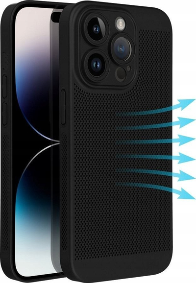 Kapak telefoni Breezy Case për iPhone 15 Pro, me vrima ajrimi, i zi