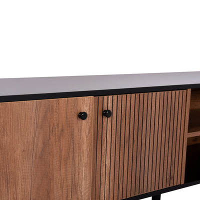 Komodinë TV HomeMarkt Kruden HM9447.11, 180x40x51cm, dru melamine, e zezë natyrale