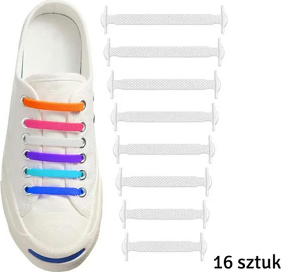 Lidhëse silikoni për këpucë DA10, pa nyje, set 16 copë, të bardha