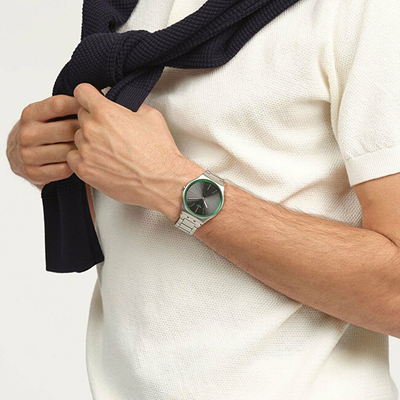Orë dore Swatch Green Graphite SS07S128G, e argjendtë