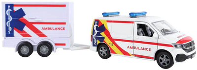 Lodër makinë Kids Globe VW Transporter Ambulance, me rimorkio, e bardhë