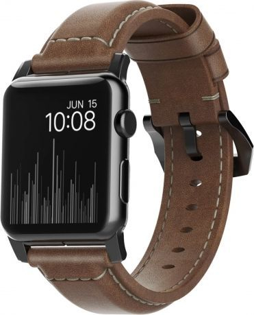 Традиционален ремен за Епл Воч Horween, 46mm 49mm, кожа Rustic Brown, црн хардвер