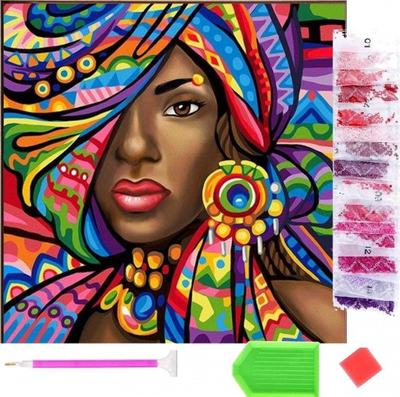 Set mozaiku me diamante Norimpex Diamond Mosaic Woman 1006293, tablo grua me turban, shumëngjyrësh