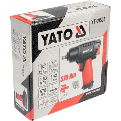 Çelës goditës pneumatik YATO YT-09505, 1/2", 570 Nm, i zi e kuqe