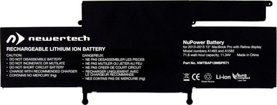 Bateri zëvendësuese OWC Newertech NuPower 72 W, për MacBook Pro 13" Retina 2013–2015, e zezë