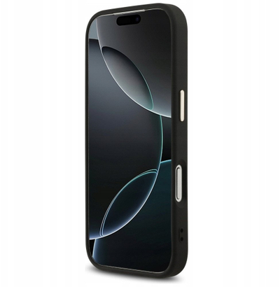 Këllëf telefoni Guess Magsafe 4G për iPhone 17 Pro, lëkurë PU, kornizë metalike ari, i zi