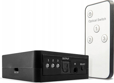 Ndërrojés audio optik Lindy 3 Port TosLink, 3 hyrje, me telekomande, i zi