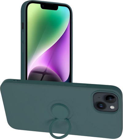 Këllëf telefoni Forcell Silicone Ring për iPhone 14 Plus, silikon, me unazë mbajtëse, jeshil