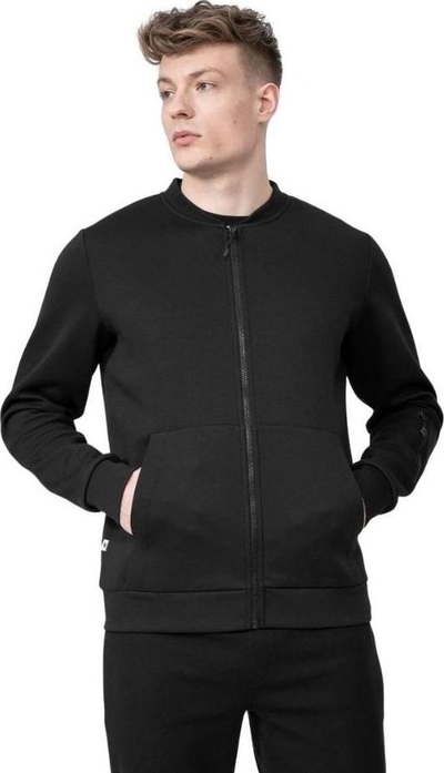 Bluza me kapuç për burra 4F M H4L22 BLM017, pambuk, me zinxhir, e zezë