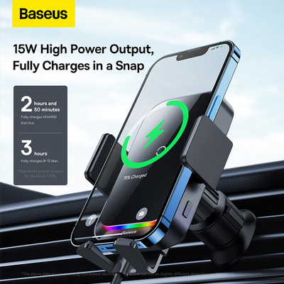 Mbajtës makine Baseus me karikim wireless Halo, i zi
