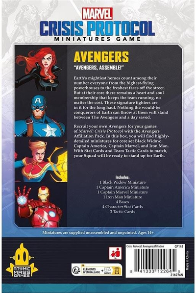 Figurina lojrash Atomic Mass Games Marvel Crisis Protocol Avengers Affiliation Pack, set zgjerimi, shumë figurina, shumë ngjyra