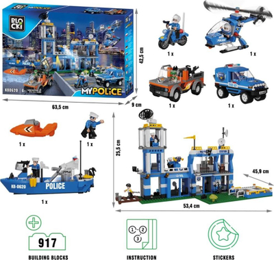 Set ndërtimi Blocki Bricks MyPolice Stacioni Kryesor i Policisë, 917 copa, 6+, shumëngjyrësh