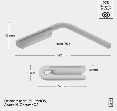 Miu Logitech Mobi Fold, Bluetooth, 4000 DPI, e bardhë