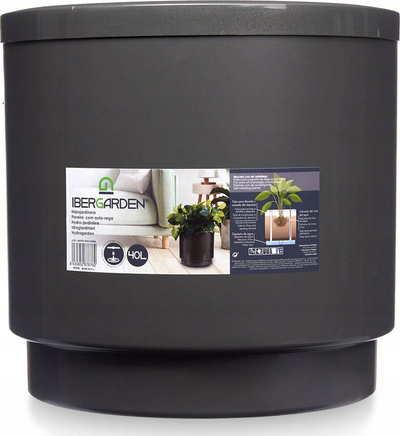 Vazo lulesh Ibergarden, plastike me depo uji 40L, 38cm, ngjyrë antracit