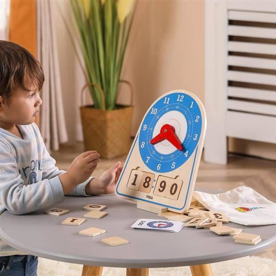 Orë druri Viga Toys Wooden Clock Learning Time, shumëngjyrëshe