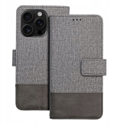 Kapak libri OEM Book Case GOMMA për iPhone 17 Pro, TPU, me xhepa për karta, gri
