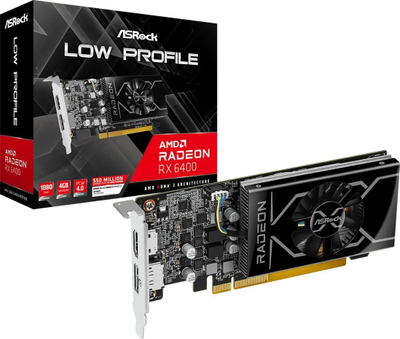 Karta grafike ASRock Radeon RX 6400, 4GB GDDR6, Low Profile, e zezë