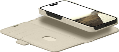 Kapak libri dbramante1928 New York për iPhone 15, me karta, bezhë “sand”