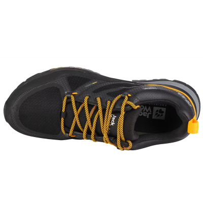 Këpucë outdoor Jack Wolfskin Force Striker Texapore Low M, membranë të papërshkueshme nga uji, taban VIBRAM, e zezë verdhë