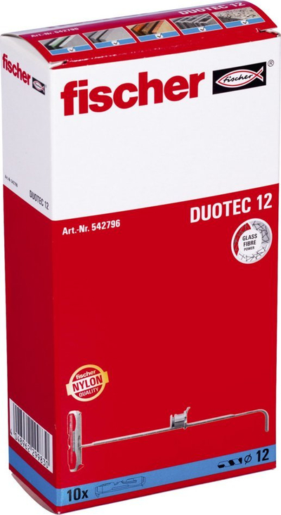 Dübla zgavër Fischer Duotec 12, Ø12mm, pako 10 copë, gri me të kuqe