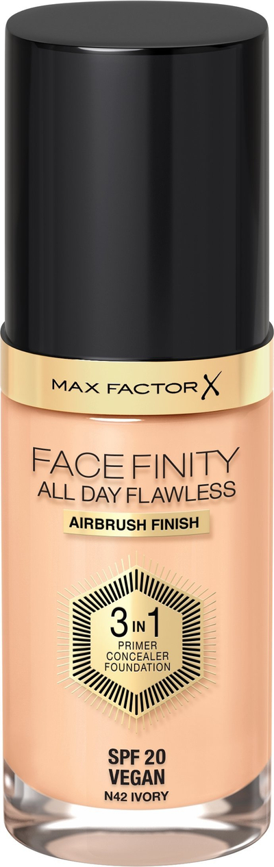 Fondatinë Max Factor Facefinity All Day Flawless 3 in 1 N42 Ivory, mbulim i plotë, për lëkurë të çelët