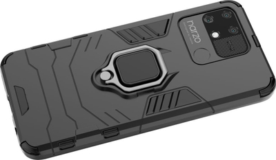 Mbulesë telefoni Hurtel Ring Armor për Realme Narzo 50A, me mbajtëse unaze, me mbajtës magnetik, e zezë