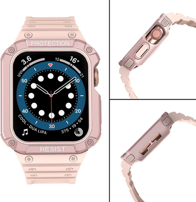Rrip ore Hurtel Protect Strap Band për Apple Watch 41 40 38mm, kasë mbrojtëse e blindume, rozë