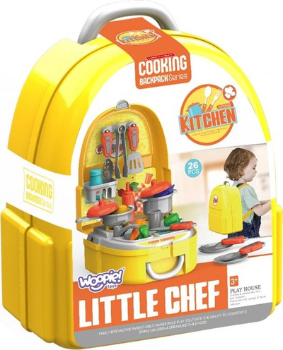 Set kuzhine lodër Woopie Little Chef Backpack, 26 pjesë, çantë shpine, i verdhë