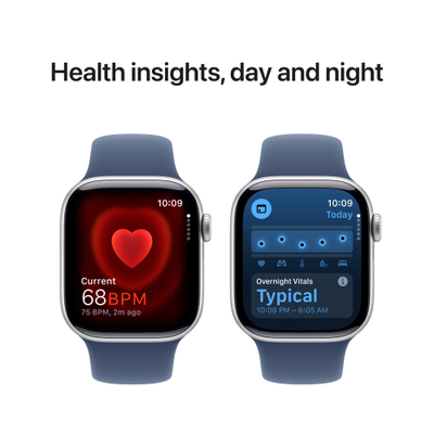 Apple Watch Series 10 GPS, 42mm, Silver Aluminum Case with Denim Sport Band, M/L