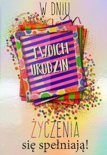Kartolinë urimi Trend LO26 për ditëlindje, me shumë ngjyra dhe shkëlqim argjendi