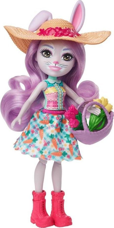 Set lodrash Mattel Enchantimals Bunny Market, kukull 15 cm, mbi 35 gjëra brenda, me shumë ngjyra