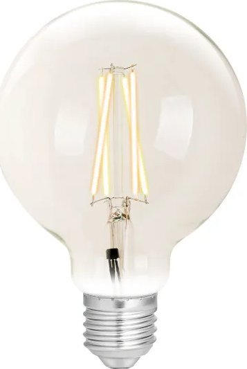 Llambë smart WiZ E27 G95 Filament LED, 6.5W, 2200K 5500K, transparente