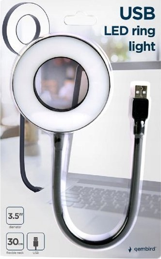Dritë unazë LED GEM604, USB, e lehtë për nga mbajt, e bardhë