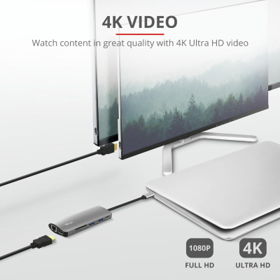 Docking station USB C Trust Dalyx 7 in 1, 4K, 100W, gri