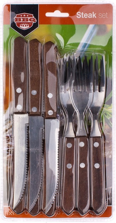 Set takëmesh për biftek Happy Green, 12 copë, çelik inox, doreza druri