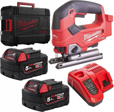 Sharrë pendulum Milwaukee M18 FJS-502X, pa kabllo 18V, set me 2 bateri 5.0Ah, e kuqe